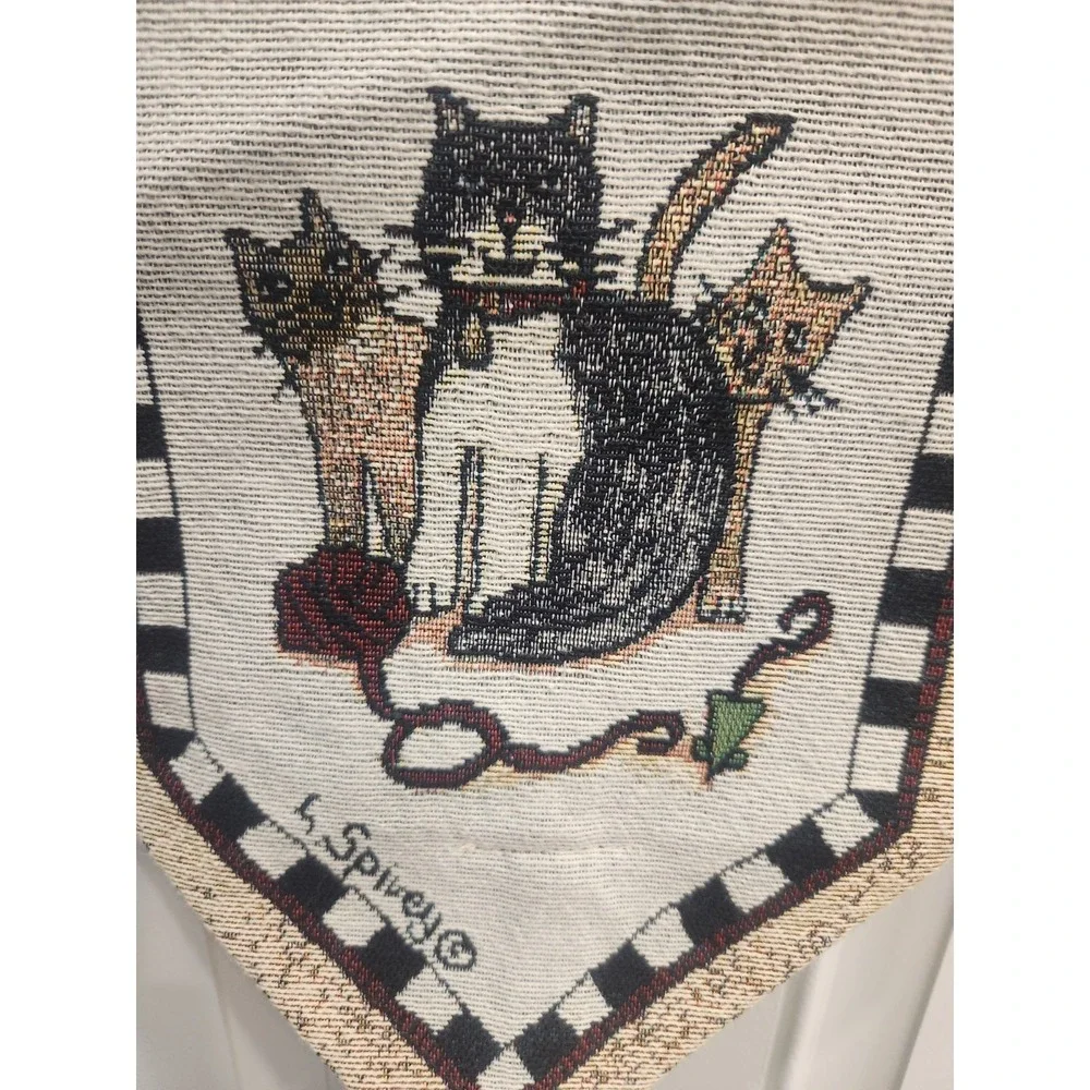 Vtg Linda Spivey Cat Rules Hanging Wall Tapestry Cottagecore Country 8.5